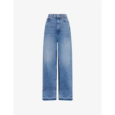 Stella Mccartney Womens Logo-embroidered Wide-leg Denim Jeans Two Tonal Denim Wash