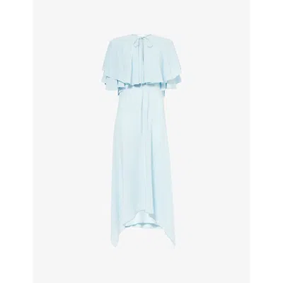 Stella Mccartney Womens Water Lily Draped Layered Silk Midi Dress In Blue