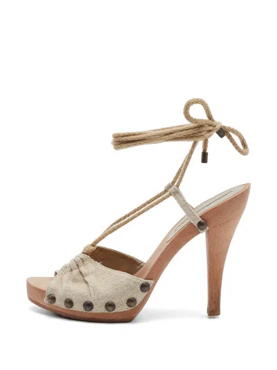 Pre-owned Stella Mccartney Wooden Platform Sandals In Neutral