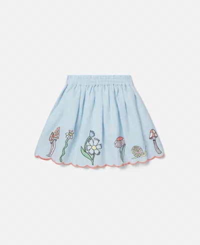 Stella Mccartney Embroidered Cotton Denim Shorts In Blue