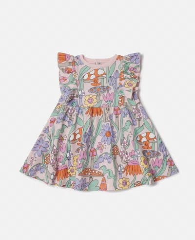 Stella Mccartney Woodland Print Pleated Cap-sleeve Dress In Pink