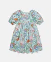 Stella Mccartney Woodland Print Pleated Short Sleeve Dress In Green