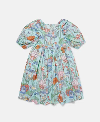 Stella Mccartney Woodland Print Pleated Short Sleeve Dress In Green