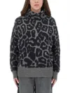 Stella Mccartney Leopard Jacquard Oversized Wool Turtleneck In Black