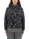 Stella Mccartney Leopard Jacquard Oversized Wool Turtleneck In Black