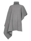 Stella Mccartney Ribbed Turtleneck Asymmetric Poncho In Gray