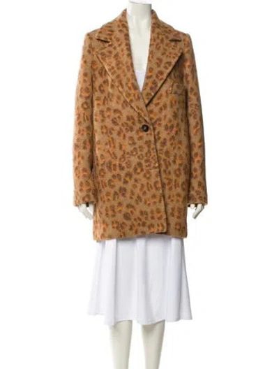 Pre-owned Stella Mccartney Wool Animal Print Faux Fur Coat In Brown