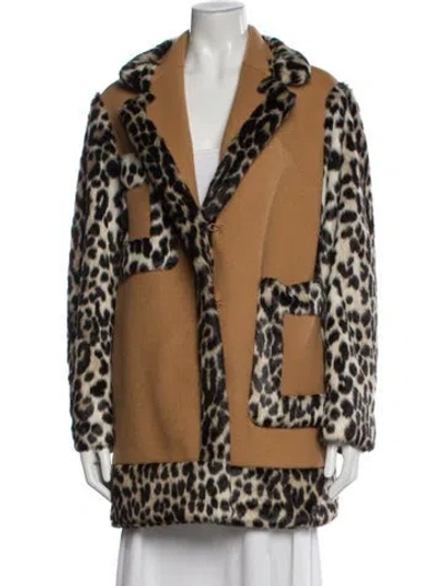 Pre-owned Stella Mccartney Wool Animal Print Faux Fur Coat In Brown