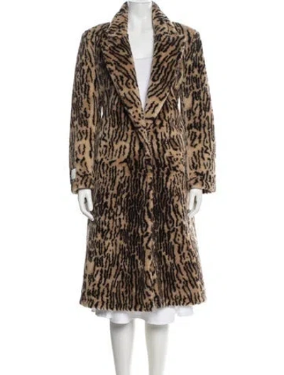 Pre-owned Stella Mccartney Wool Animal Print Faux Fur Coat In Neutral