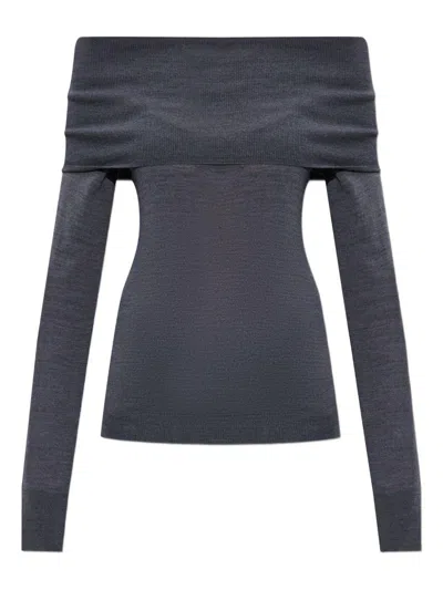 Stella Mccartney Bardot Neck Sweater In Grey Virgin Wool In Green