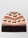 Stella Mccartney Fair Isle Horse-pattern Label Beanie In Brown