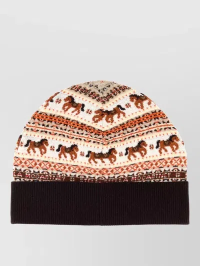 Stella Mccartney Wool Beanie Hat Folded Brim Pattern