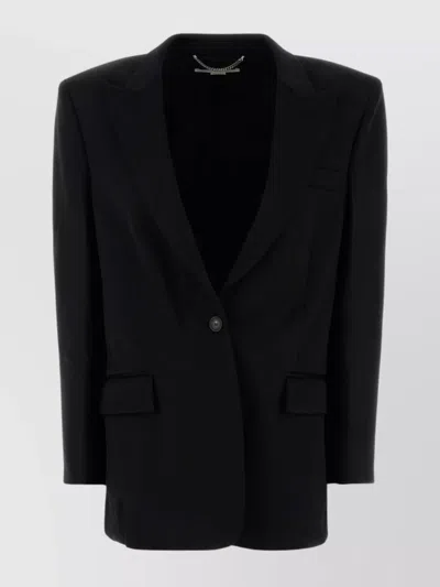 Stella Mccartney Wool Blazer With Notched Lapels And Padded Shoulders In Black
