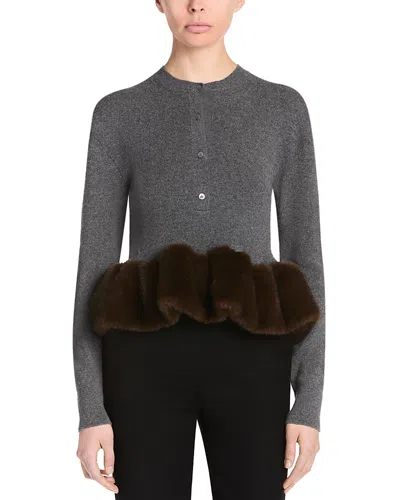 Stella Mccartney Wool Blend Faux Fur Trim Sweater In Gray