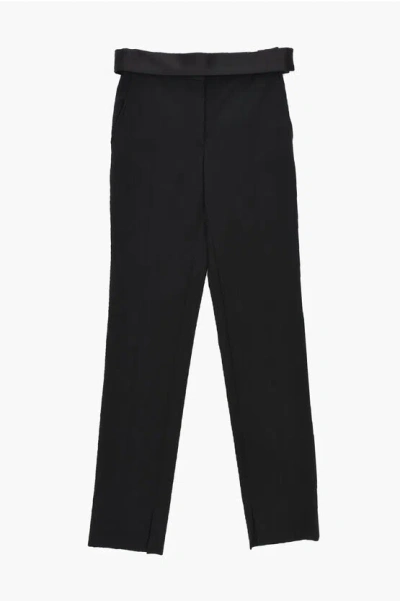 Stella Mccartney Wool Blend Pants With Satin Waistband In Black