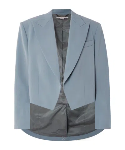 Stella Mccartney Cropped Grain De Poudre Wool-blend Blazer In Blue