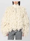Stella Mccartney Wool Bomber Jacket With Fringes And High Neck In Neutral