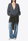 Stella Mccartney Wool Cardigan With Crossed Sleeves In Gray