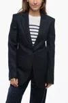 Stella Mccartney Wool Check Motif Blazer With Lurex Detailing In Blue