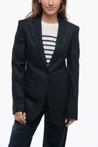 Stella Mccartney Wool Check Motif Blazer With Lurex Detailing In Blue