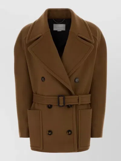 Stella Mccartney Wool Coat Belted Waist Double Breasted In Brown