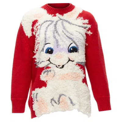 Stella Mccartney Wool Cotton Textured Bunny Sweater In Red