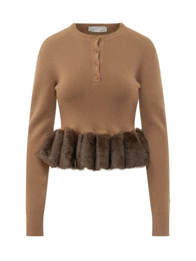 Stella Mccartney Wool Crewneck Sweater With Contrasting Trim In Nude