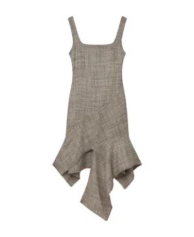 Stella Mccartney Wool Mouline Asymmetric Dress In Gray