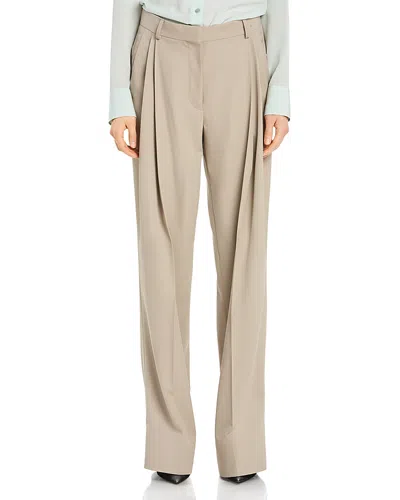 Stella Mccartney Wool Pleated Straight Pants In Brown