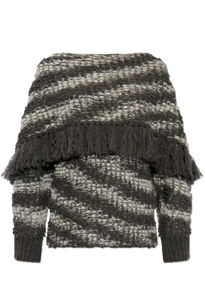 Stella Mccartney Boat-neck Fringed Tiger-pattern Jumper In Multi