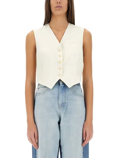 Stella Mccartney Wool Tailoring Short Vest In Ivory