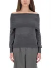 Stella Mccartney Women Grey Off-shoulder Top, L Luxury Tops For Women Darveys In Gray