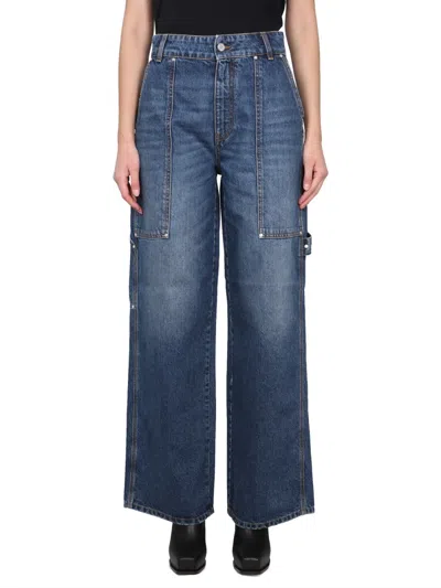 Stella Mccartney Workwear Wide-leg Denim Cargo Jeans In Blue