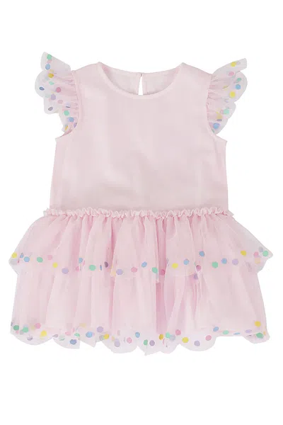Stella Mccartney Babies' Recycled Tulle Short Sleeved Dress In Rosa