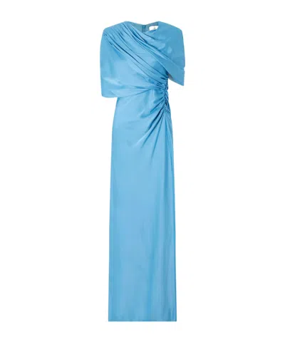 Stella Mccartney Open-back Cape-effect Draped Satin Gown In Blue