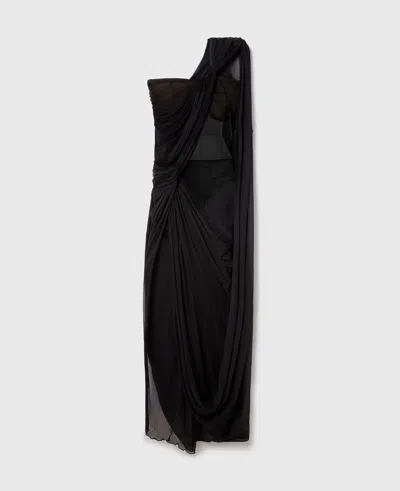 Stella Mccartney Ruched Knotted Sheer Panel Maxi Dress In Black