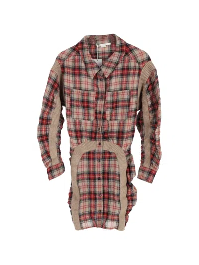 Pre-owned Stella Mccartney Wren Ruched Tartan Mini Dress In Neutral