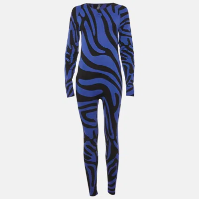 Pre-owned Stella Mccartney X Adidas Blue/black Jacquard Knit Open Back Jumpsuit Xl In Multi