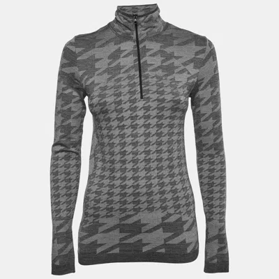 Pre-owned Stella Mccartney X Adidas Grey Houndstooth Knit Zip Up Top S In Gray