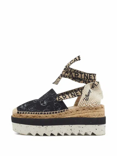 Pre-owned Stella Mccartney X Disney Print Platform Wedge Sandals In Black