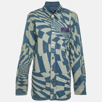 Pre-owned Stella Mccartney X Ed Curtis Blue Psychedelic Print Denim Shirt L