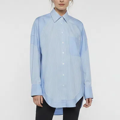 Pre-owned Stella Mccartney X H & M Blue Striped Print Poplin Oversized Shirt Xs