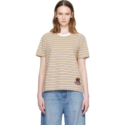 Stella Mccartney Yellow & Brown Fancy Stripe Crest Embroidery T-shirt