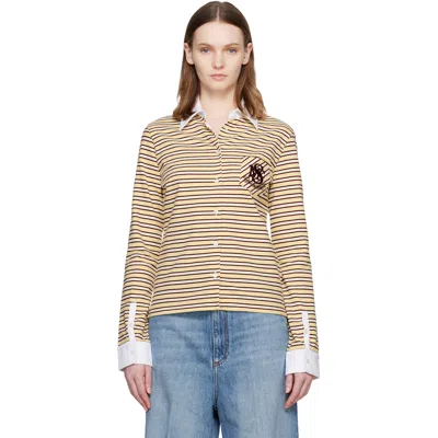 Stella Mccartney Yellow Fancy Stripe Crest Polo Shirt