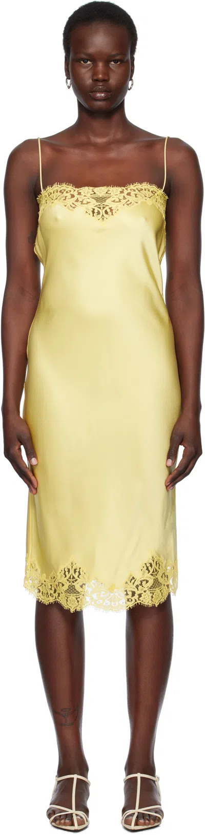 Stella Mccartney Yellow Iconic Lace Midi Dress In 7150 Camomille