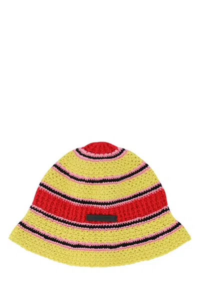 Stella Mccartney Yellow Red Embroidered Crochet Hat In Multicolor