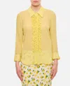 Stella Mccartney + Net Sustain Ruffled Organic Silk Crepe De Chine Shirt In Yellow