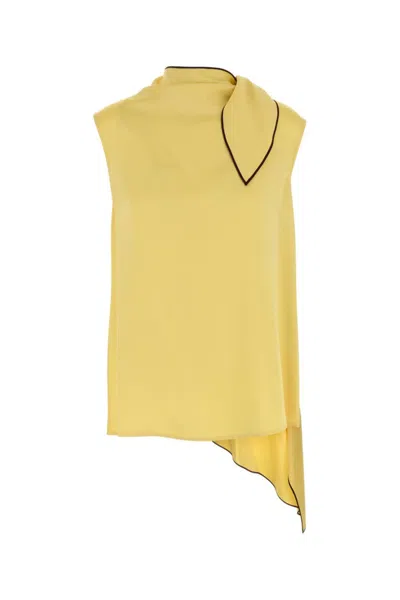 Stella Mccartney Satin Top With Asymmetric Hem And Bow Detail In Yellow