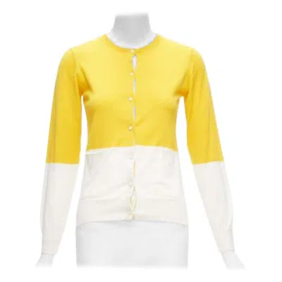 Pre-owned Stella Mccartney Yellow White Colorblock Cotton Pocketed Cardigan Sweater 12y