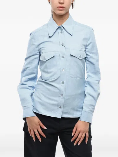 Stella Mccartney Zana Linen-blend Shirt With Side Slits In Blue